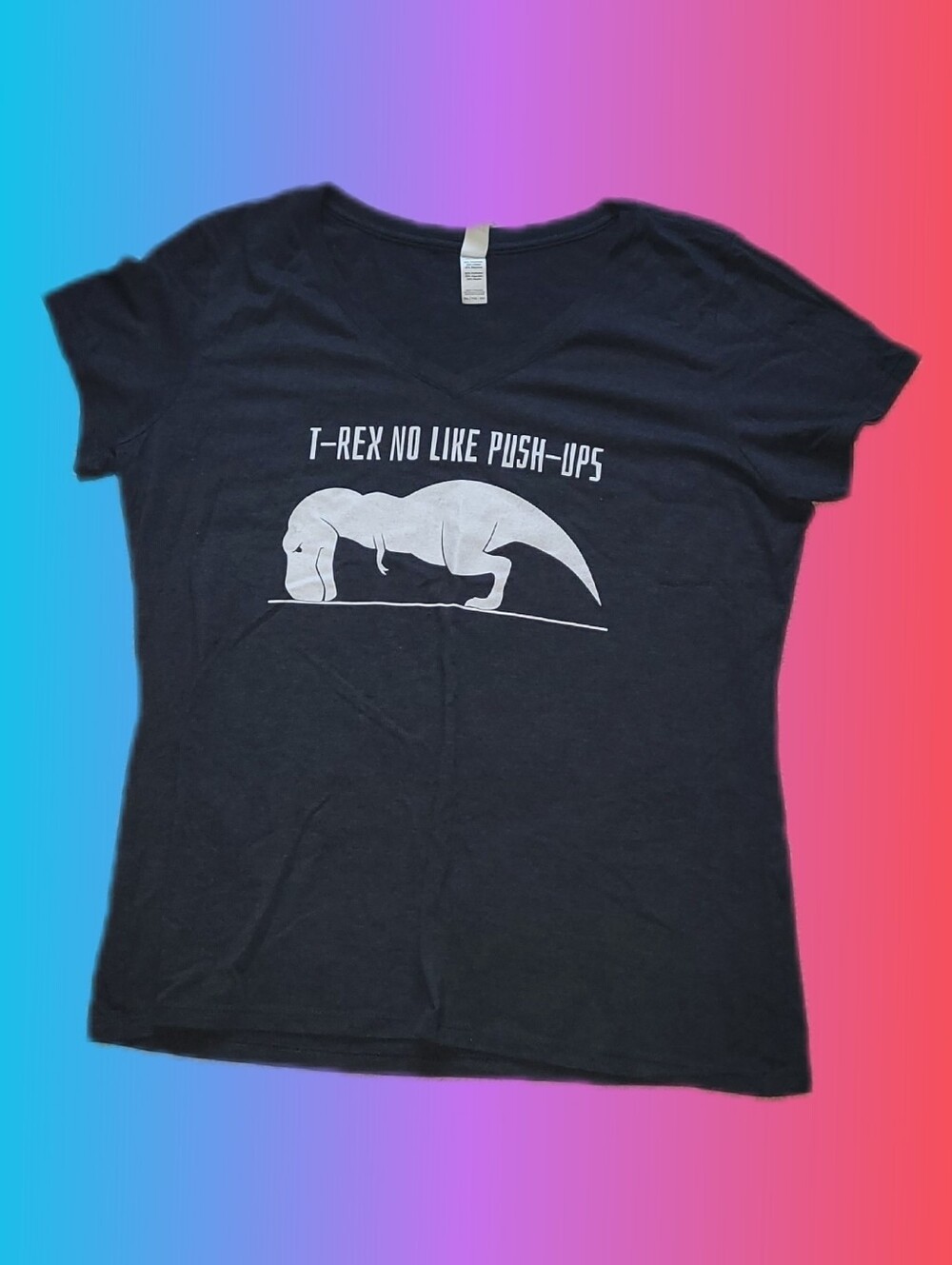 Funny District T‑Shirt with White 'T‑Rex No Like Push‑Ups' Graphic Top, XXL